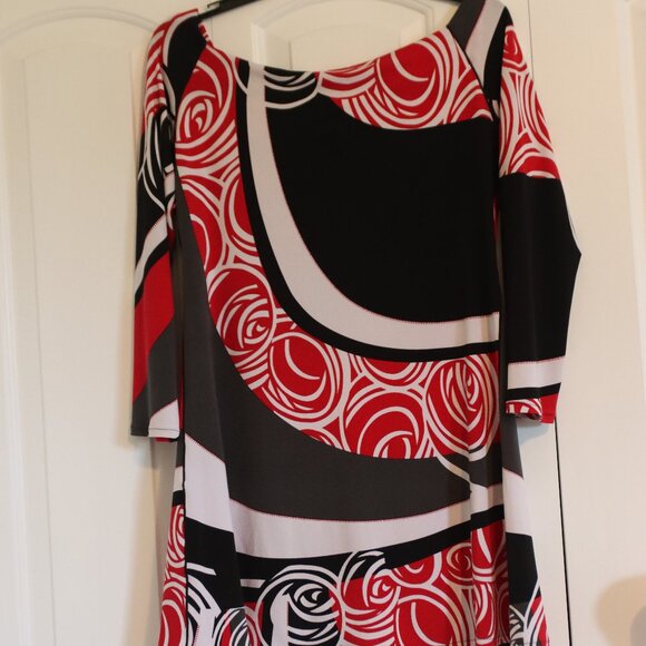 Evo Vorro Long Sleeve Red/Black/White/Grey Abstract Print Dress Size Large - Picture 1 of 11
